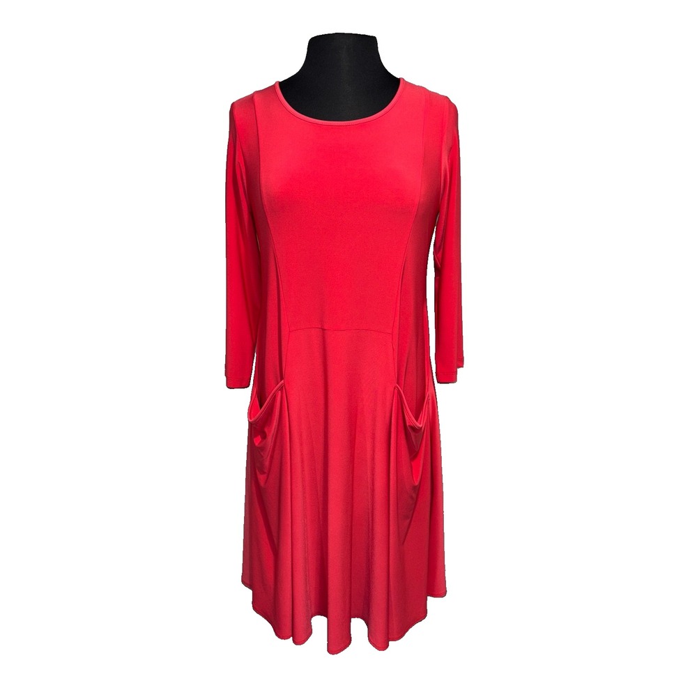 New Sun Kim Palm Beach Tina Midi Dress A-Line Swing Size Small Red Pockets